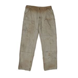 CARHARTT beige tan double‎ front worn in thrashed carpenter work pants 40x36